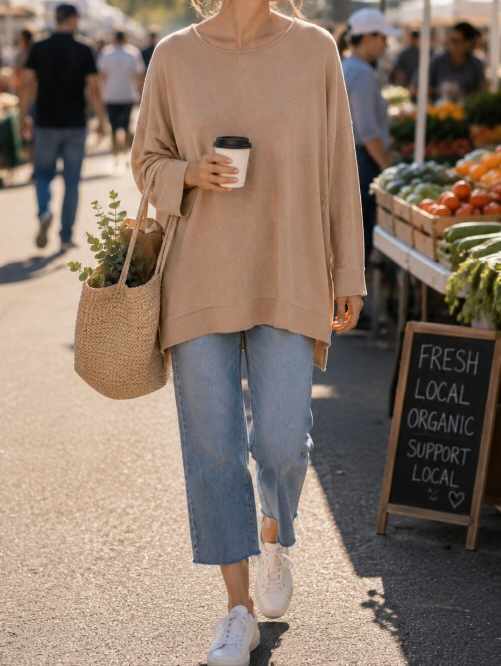 NWT Apricot Beige Ribbed Knit Tunic Sweater Top Oversized Dolman Sleeve